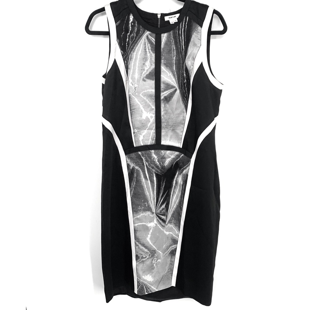 Helmut Lang Size 10 Black White Graphic Sheath Dress Modern Minimalist